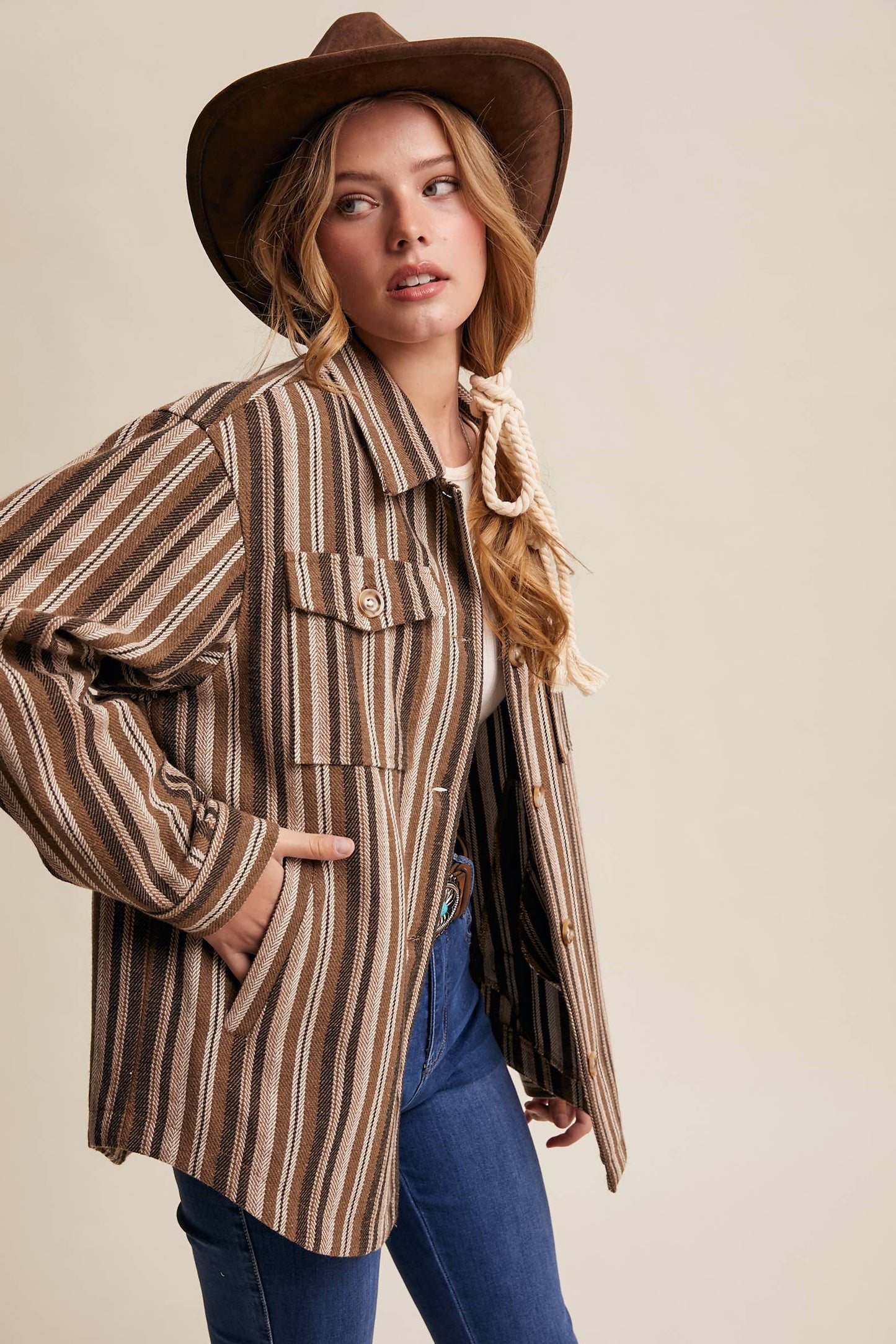 Western Stripe Button-Up Jacket