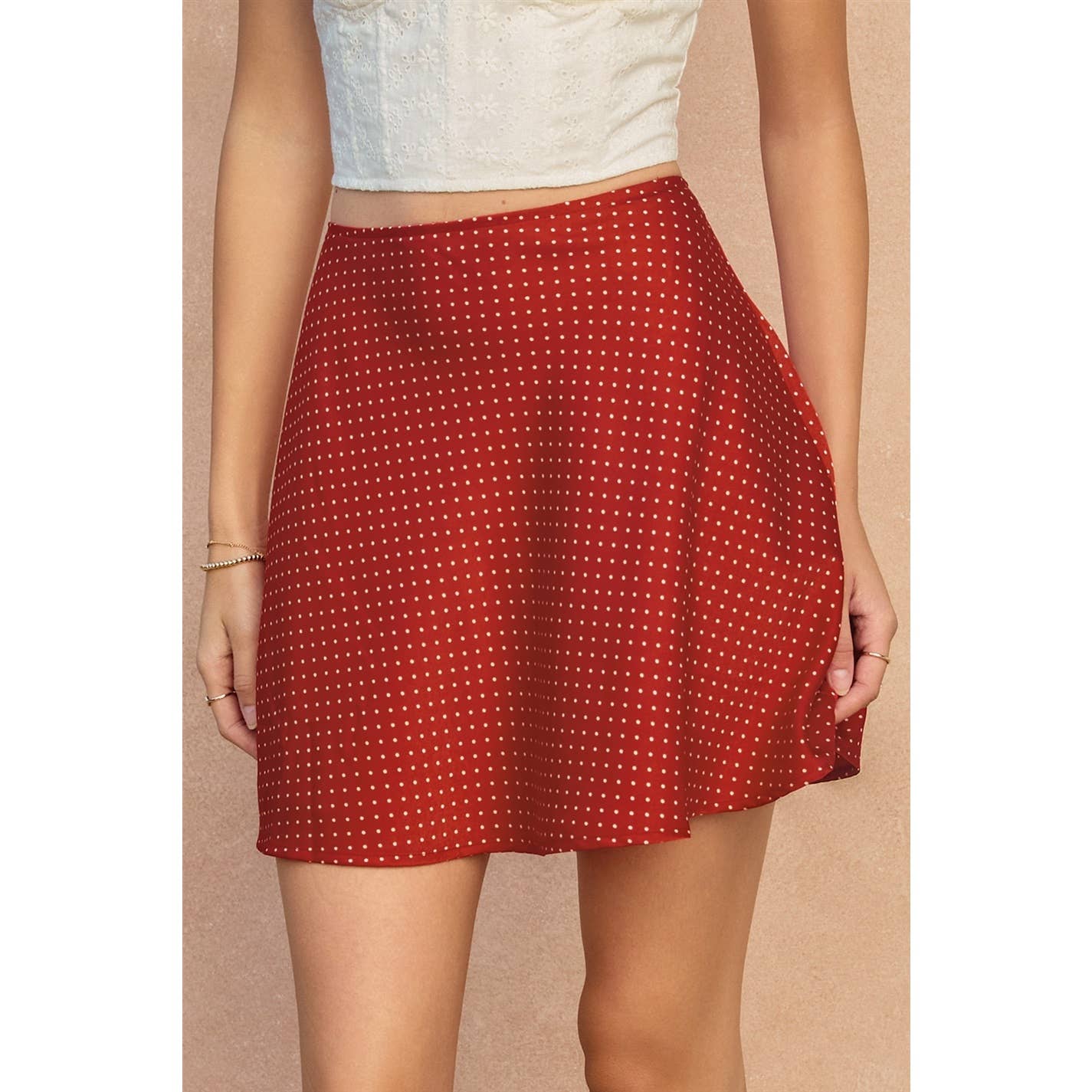 Dot Darling Bias Cut Flared Mini Skirt