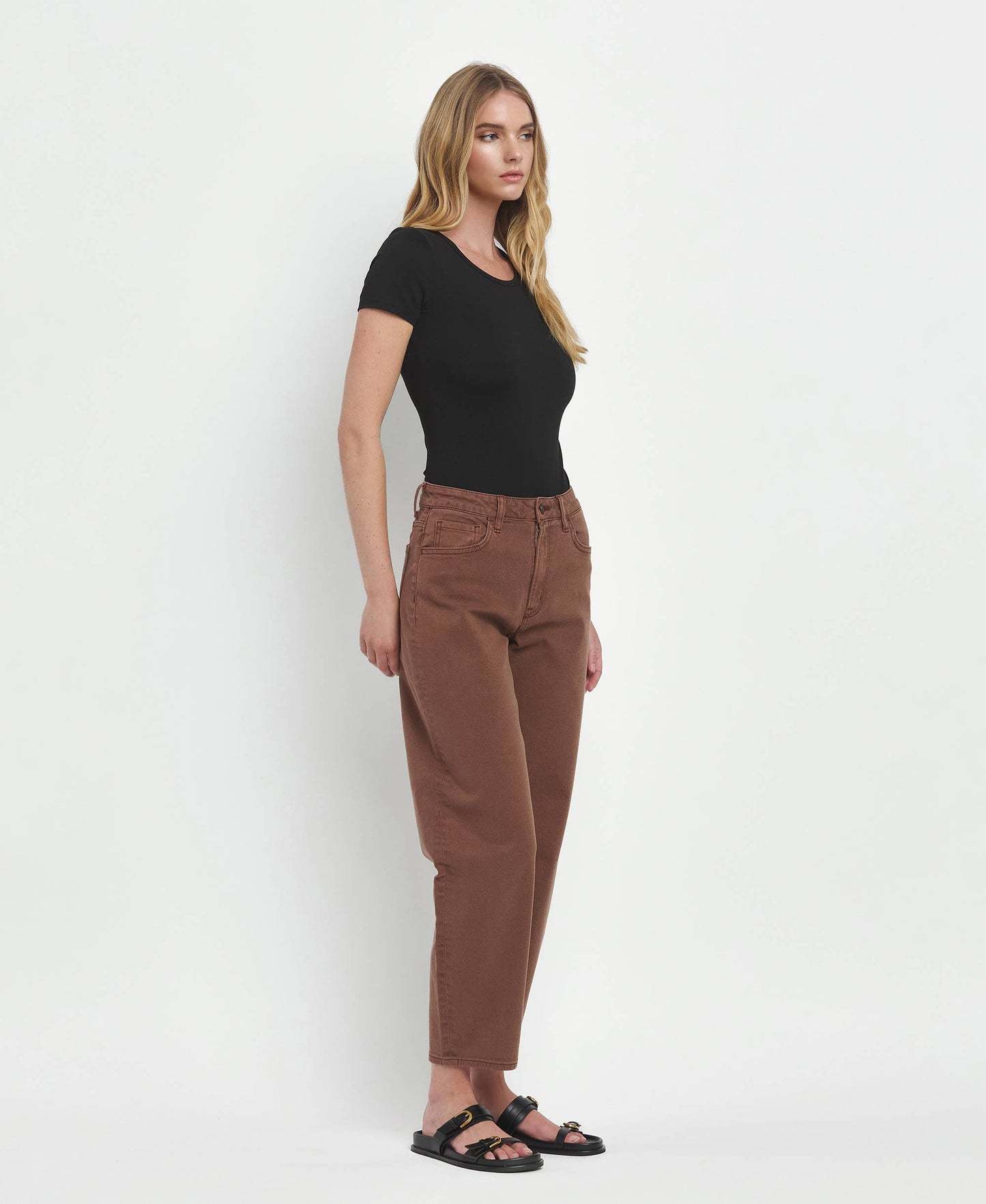 Super High Rise Brown Slim Barrel Jeans