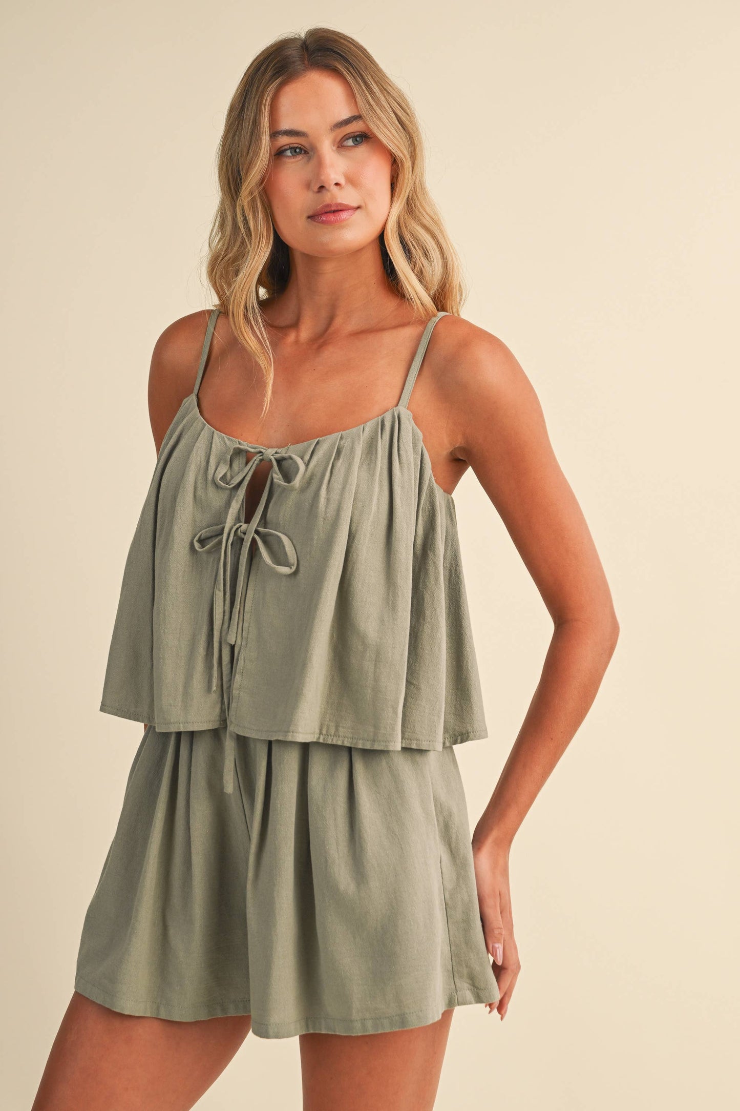 Tiered Front Tie Romper