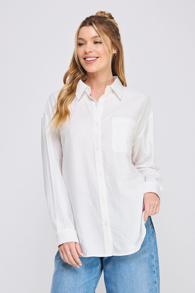 Textured Woven Button-Up Shirt