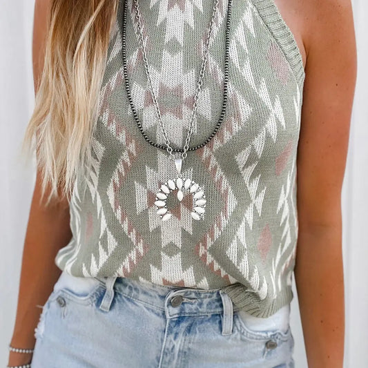 Laurel Green Aztec Knit Sweater Tank