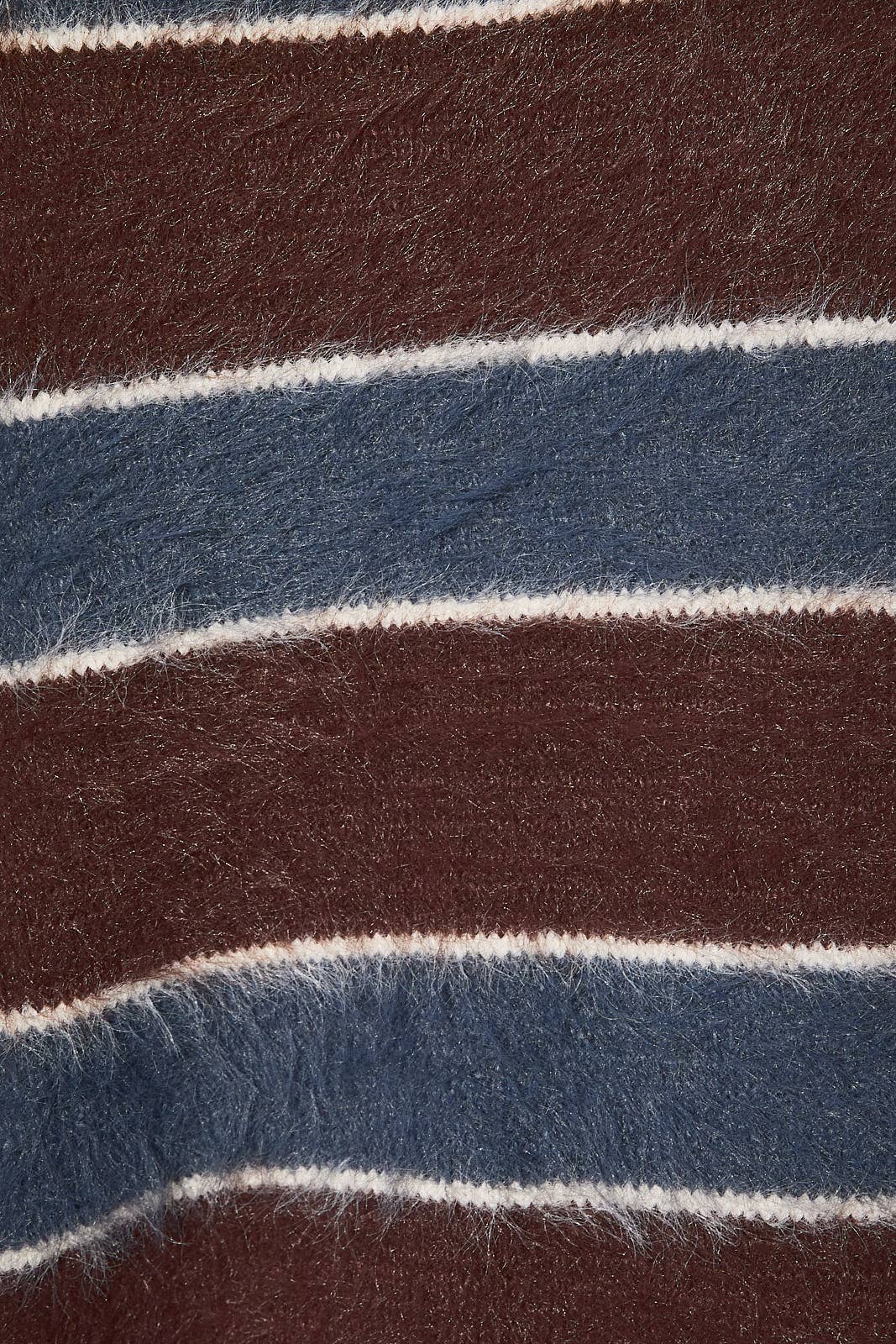 Striped Fuzzy Henley Oversized Sweater