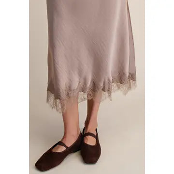 Lace Satin Effect Midi Skirt