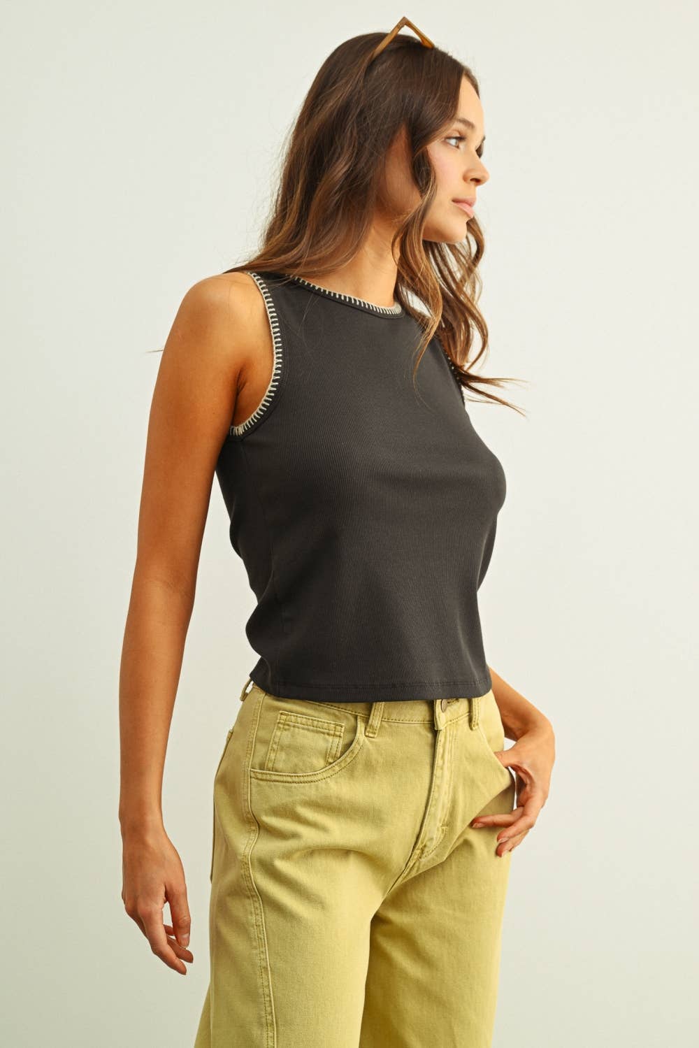 Mini Ribbed Knit Top With Stitch Detail