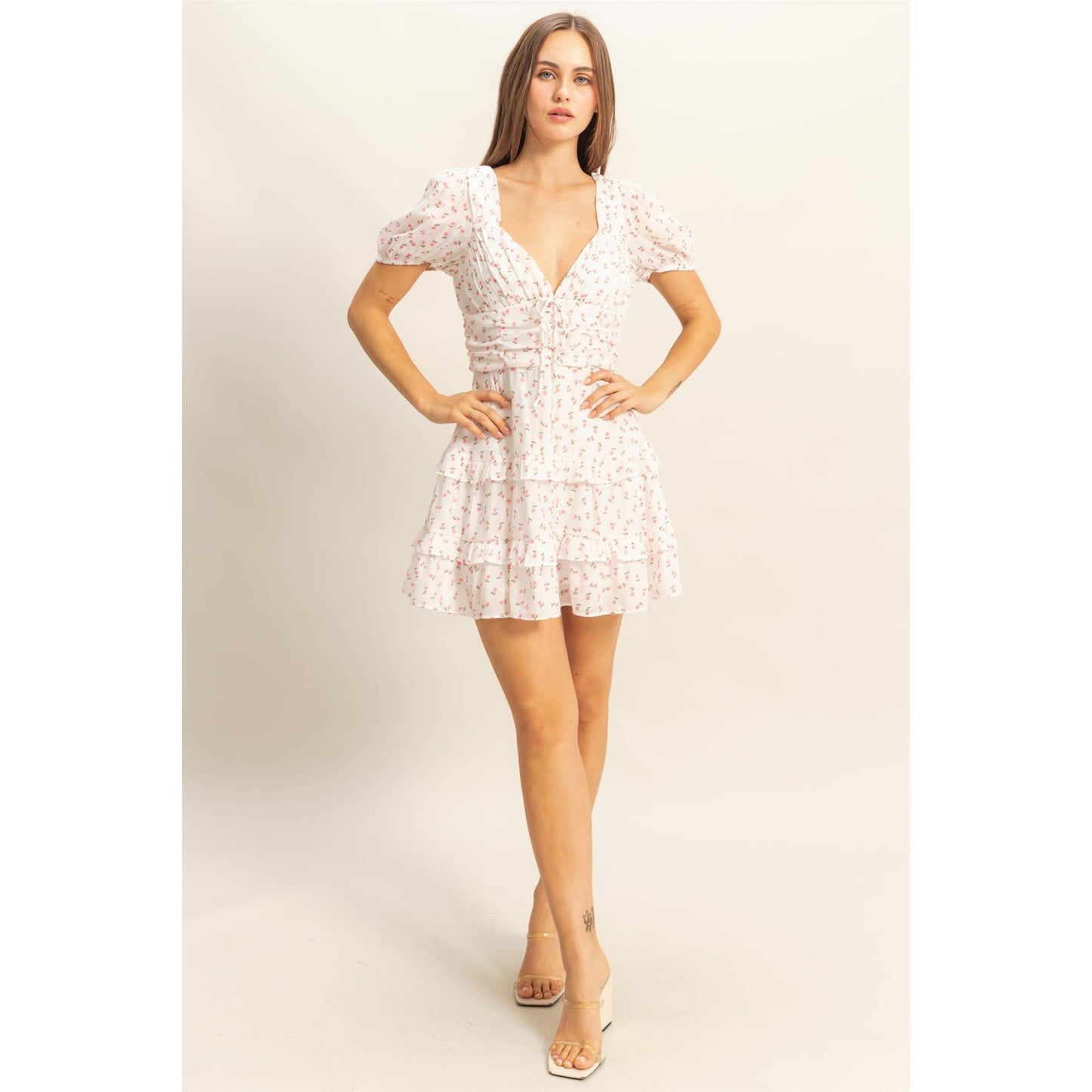 Ditsy Floral Print Tiered Mini Dress
