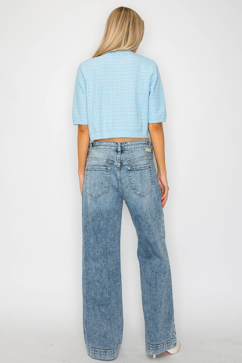 ADJUSTABLE WAISTBAND HIGH RISE BAGGY WIDE JEANS