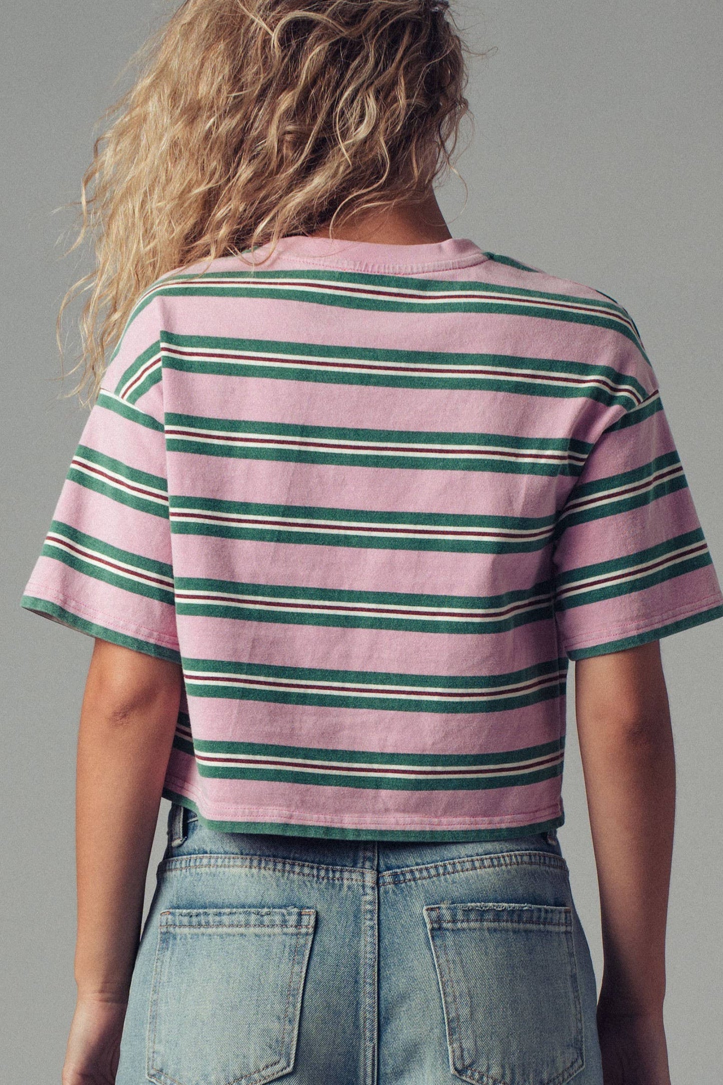 Vintage Washed Striped Cotton Crop Tee