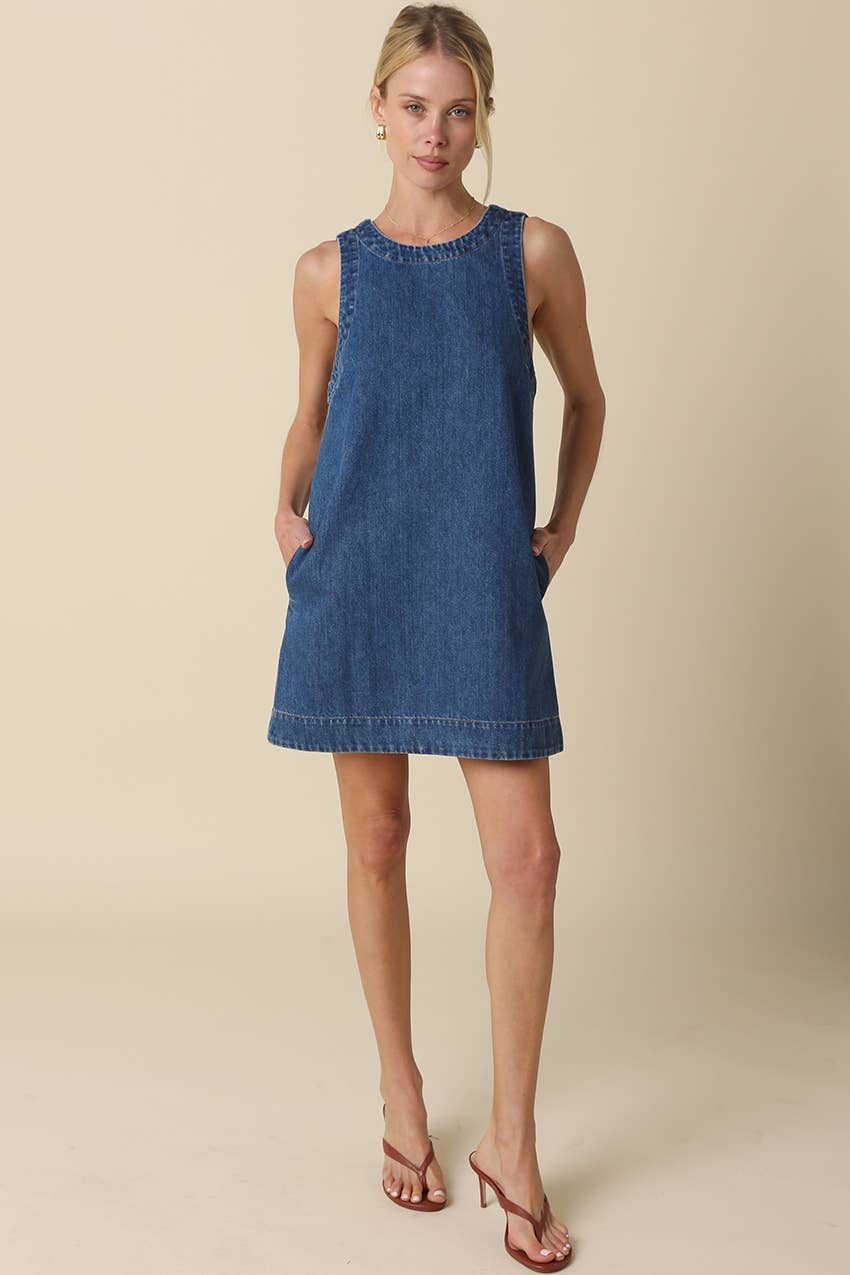 Livia Open-Back Denim Shift Dress