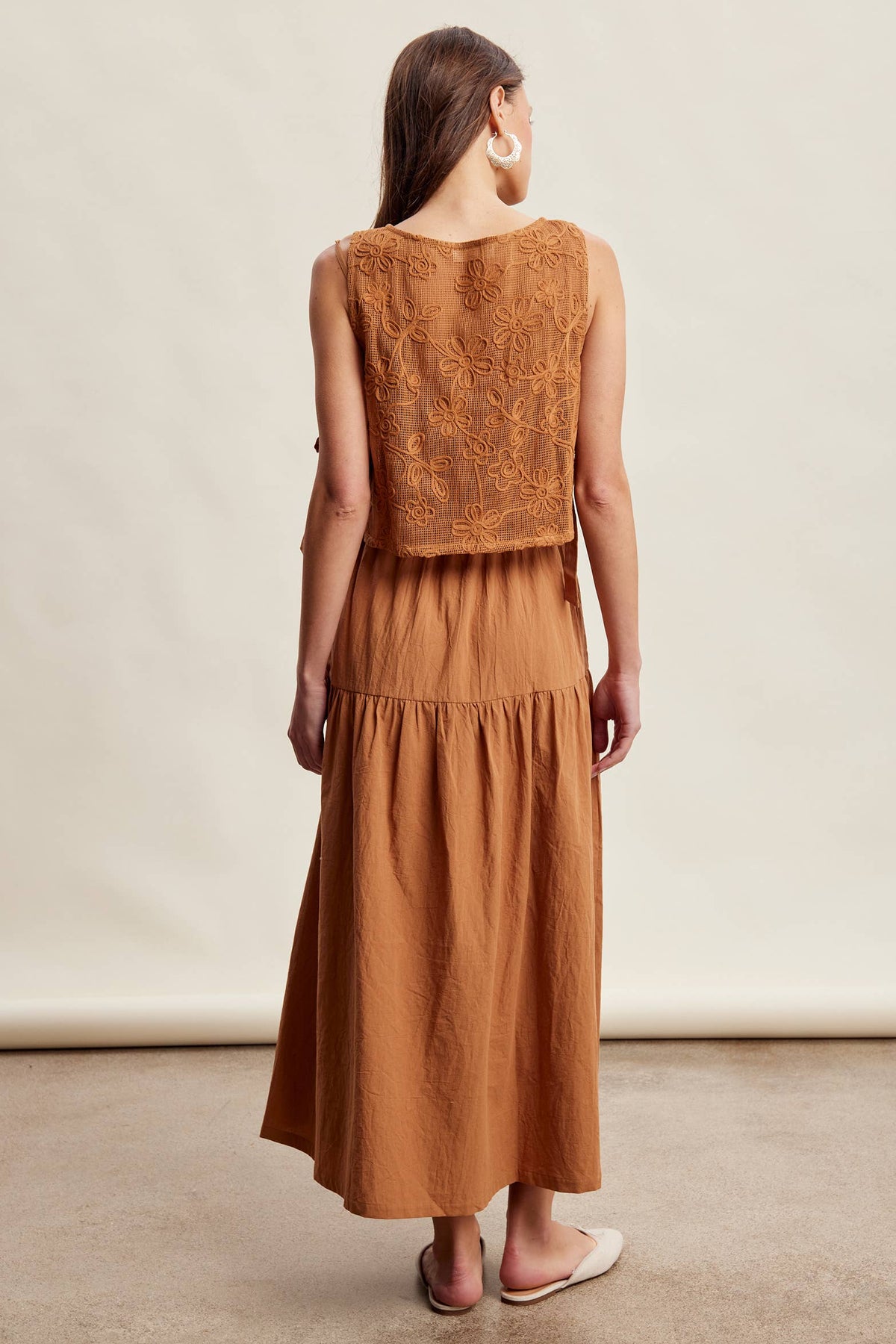Embroidered Lace Vest & Sleeveless Midi Dress Set