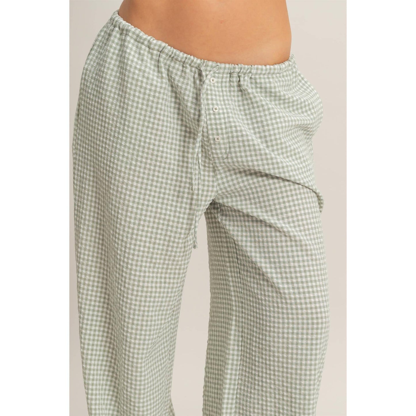 Gingham Drawstring Wide-Leg Pants