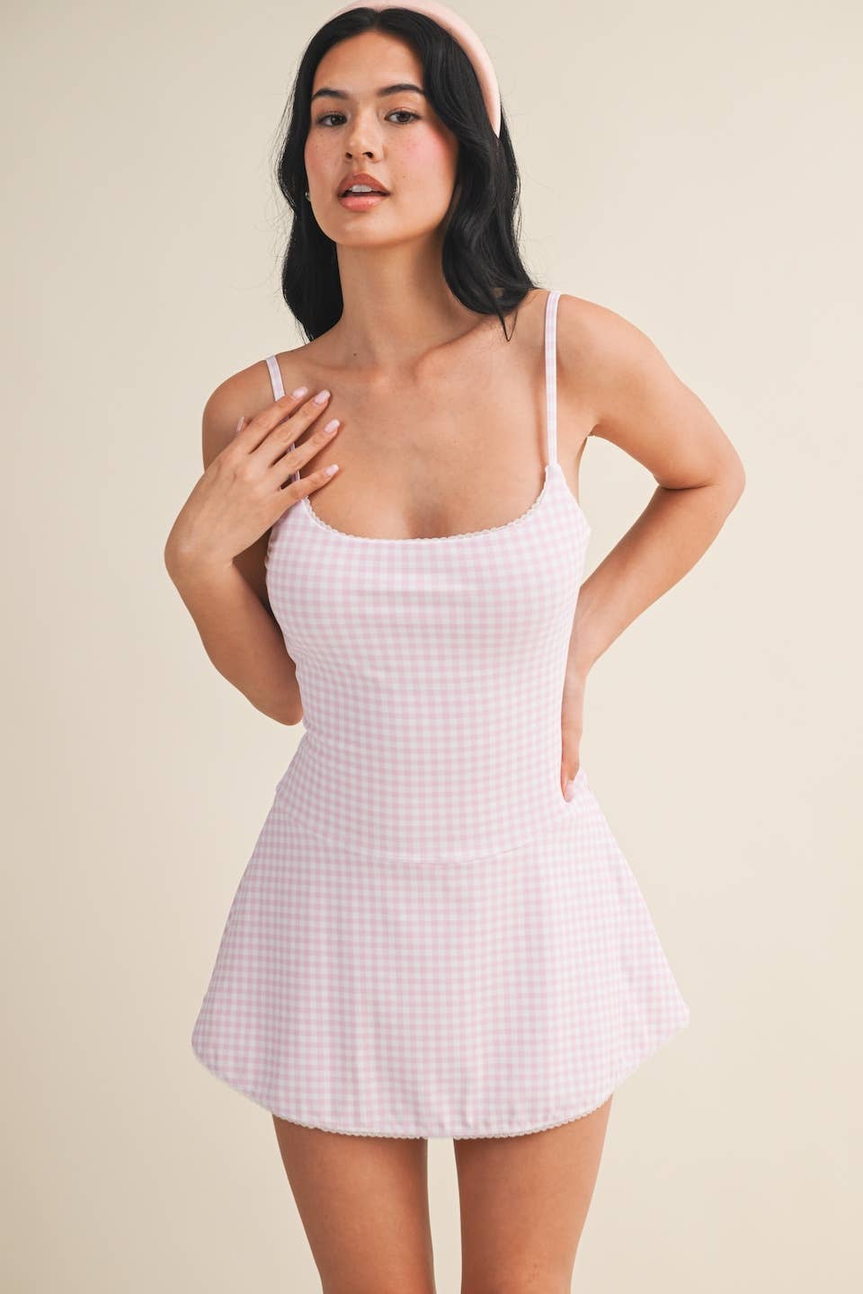 Gingham Print Lace Trim Ruffle Mini Dress