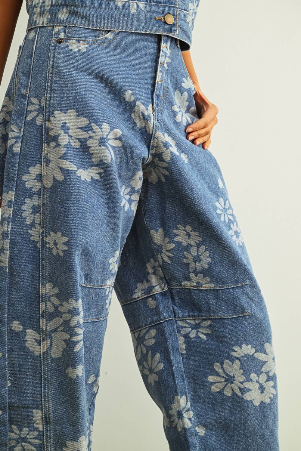 Floral Printed Denim Pants