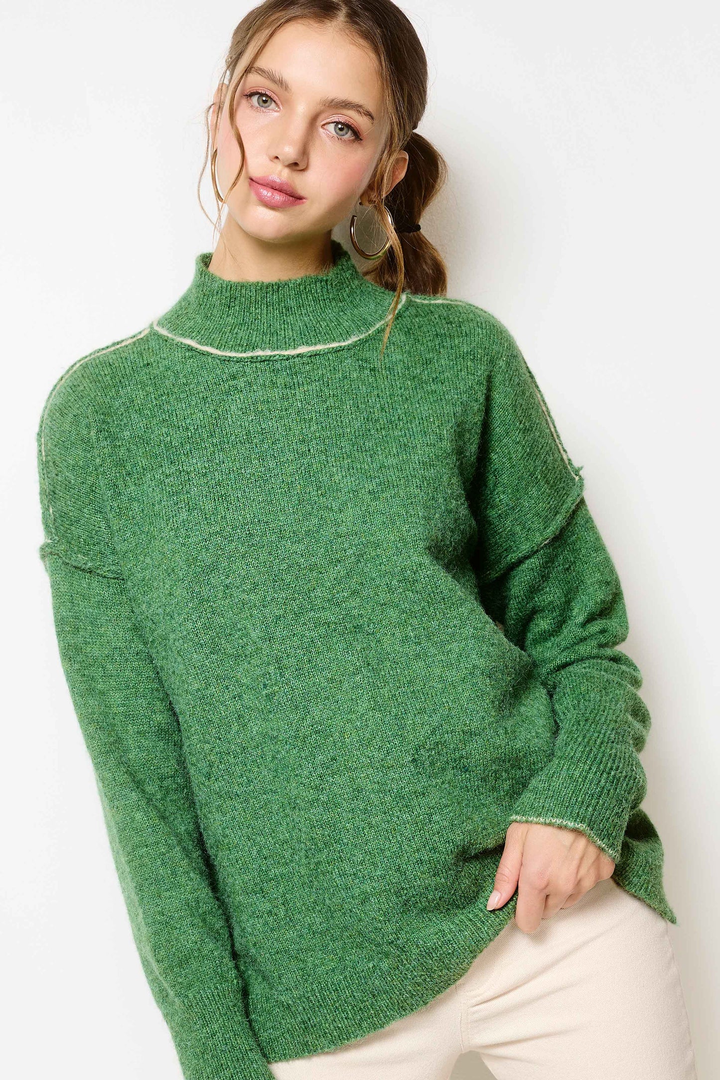 Mock Neck Exposed Seam Sweater