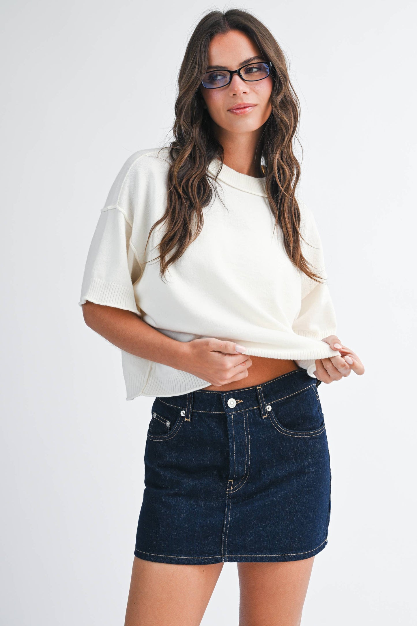 Cropped Short Sleeve Sweater
