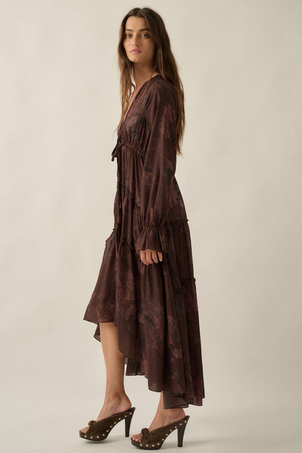 Floral Chiffon High-Low Midi Dress