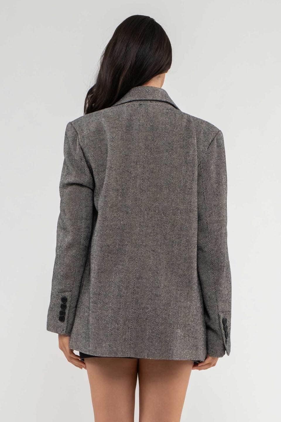 Notch Collar Long Line Blazer