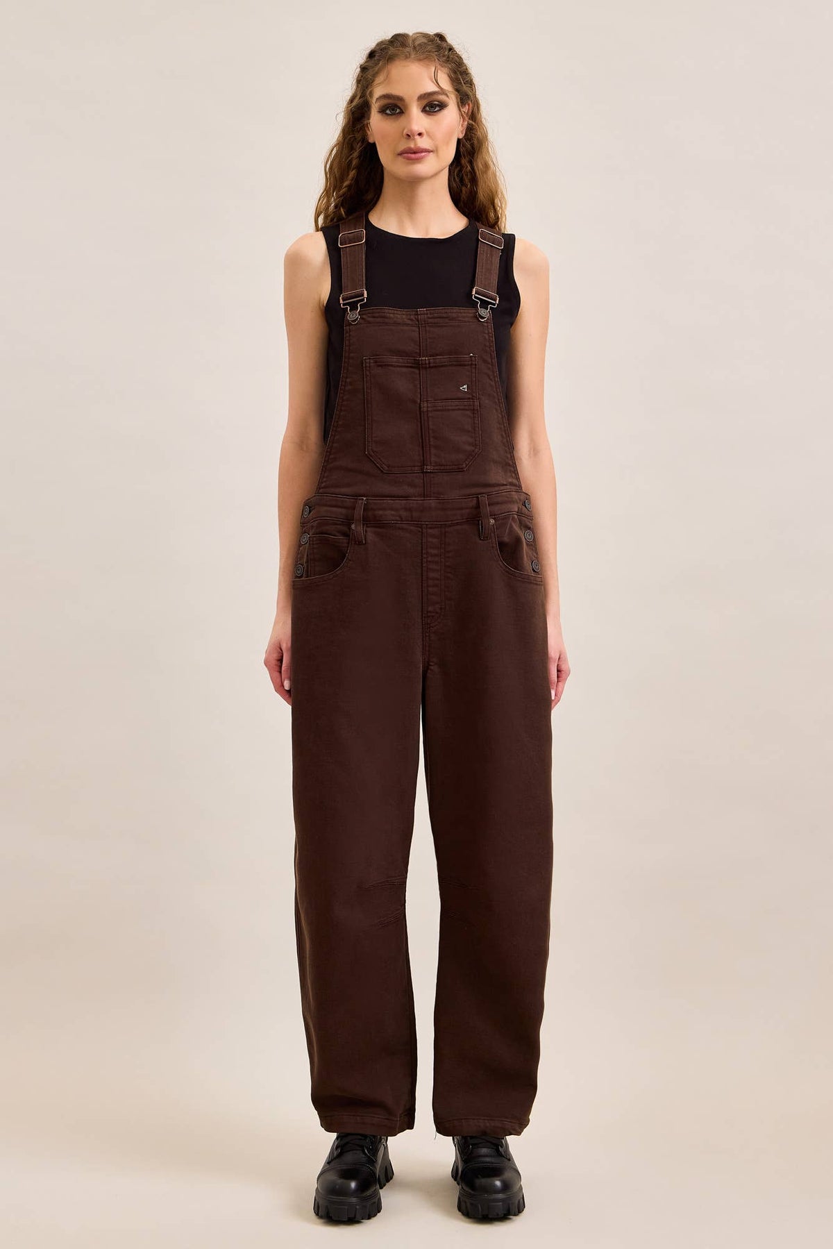 Barrel Fit Brown Overalls