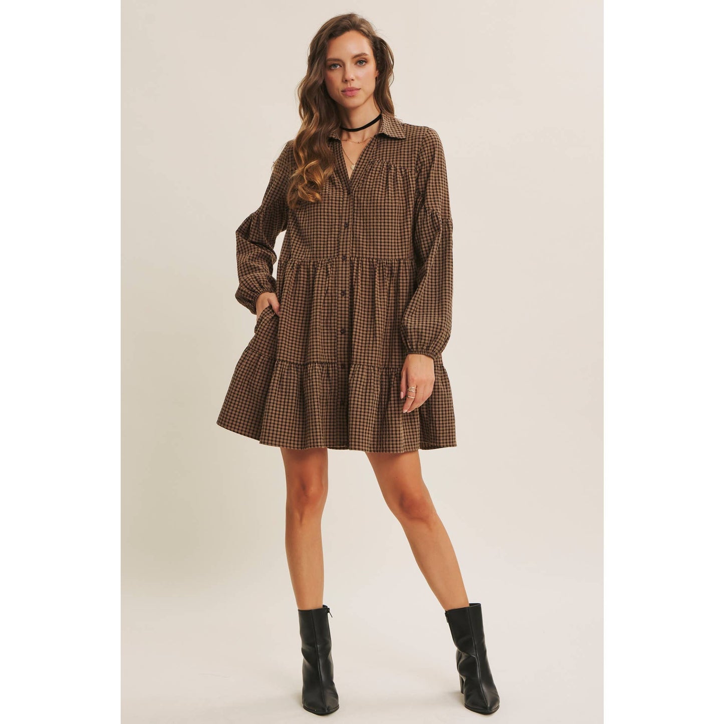 Plaid Babydoll Mini Dress