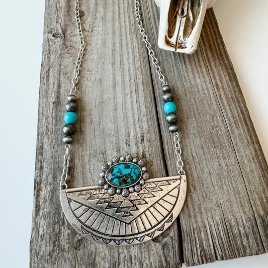 Western Aztec Style Turquoise Stone Pendant Necklace