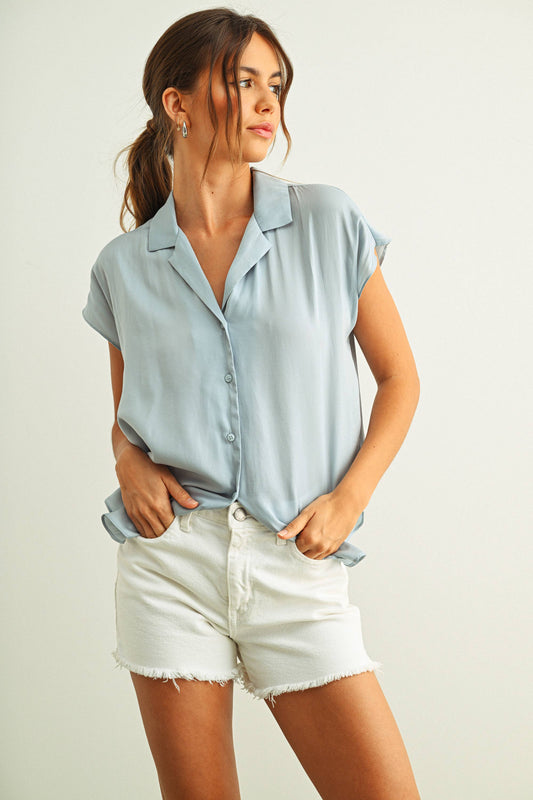 Button Down Cap Sleeve Shirt