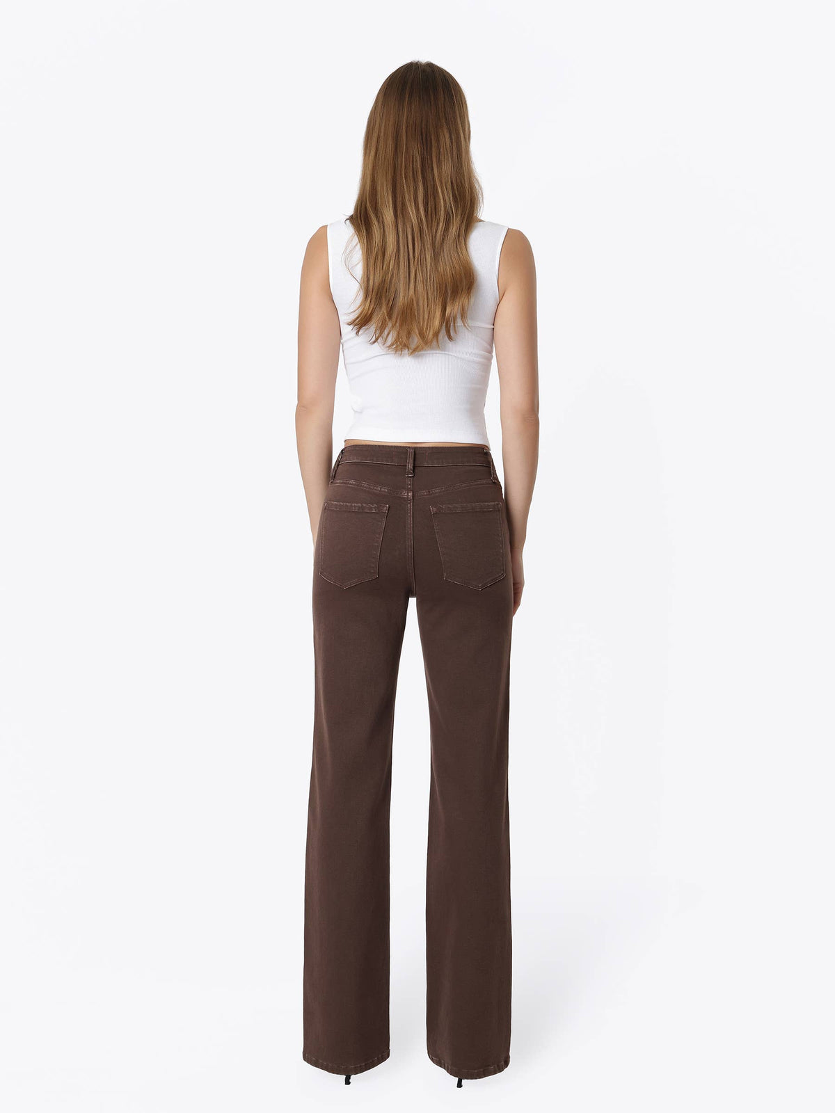 High Rise Brown Slim Wide Jeans
