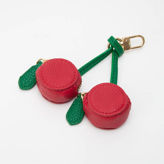 Faux Leather Cherry Keychain Bag Charm