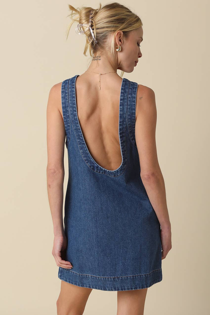 Livia Open-Back Denim Shift Dress