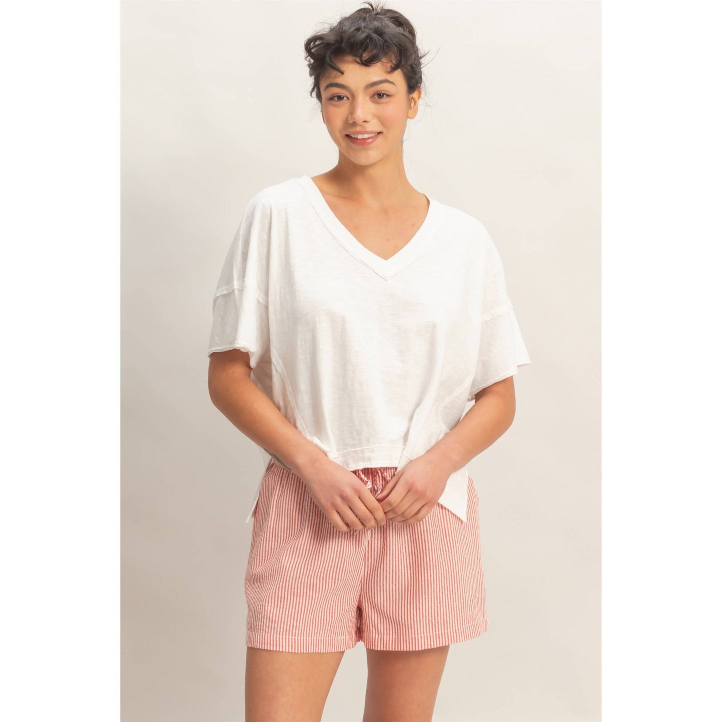 Oversized V-Neck Short Sleeve Top