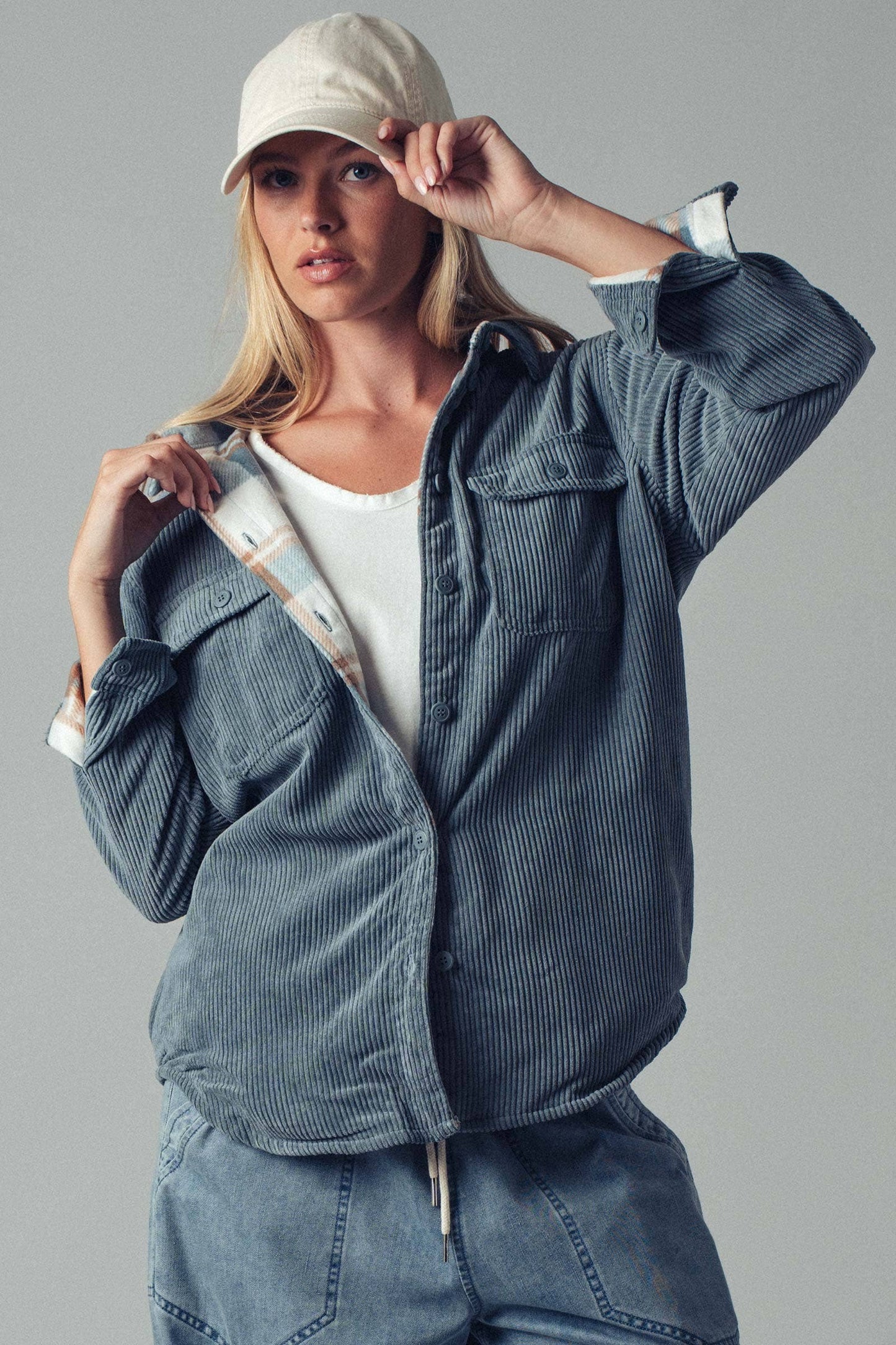 Plaid Lined Corduroy Flannel Shacket