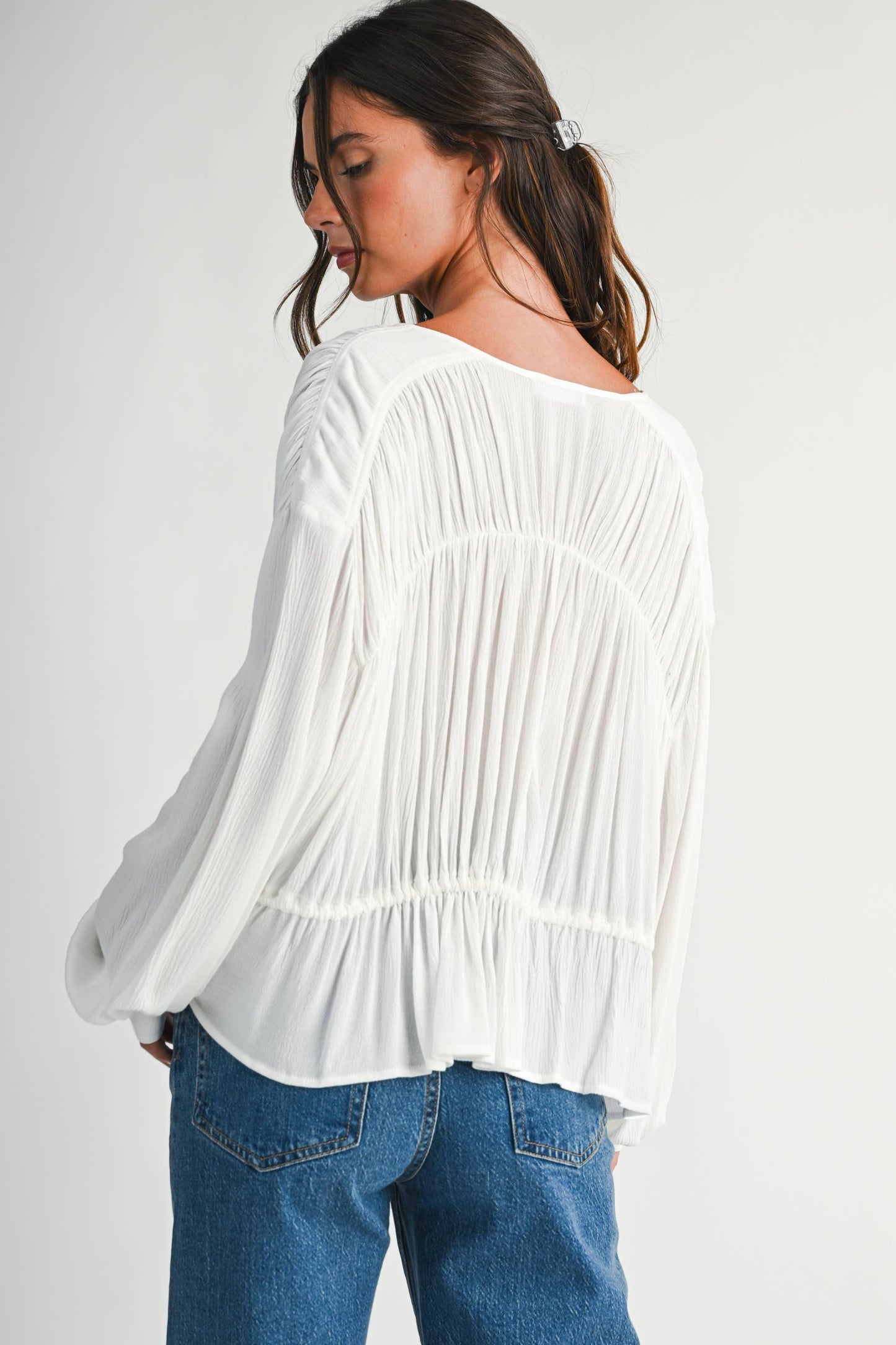 Textured Button Front Peplum Blouse