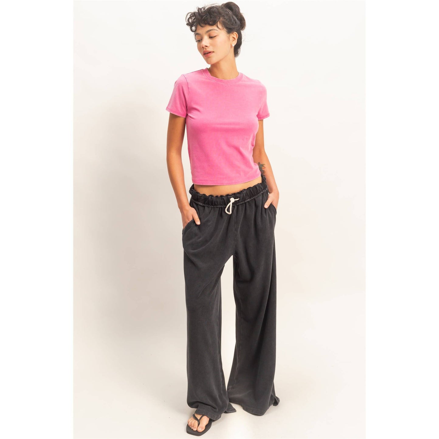 Mineral Washed Short Sleeve Crew Neck Top