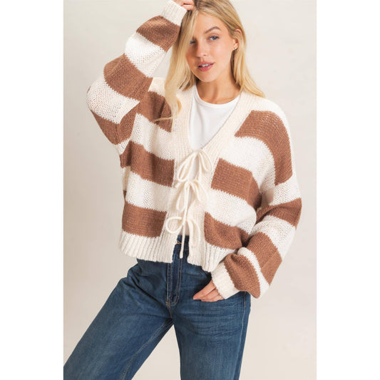 Striped V-Neck Sweater Cardigan