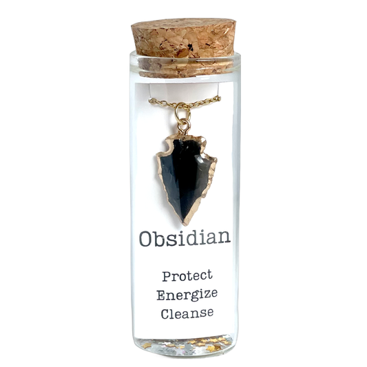 Obsidian Arrowhead Gold Dot Gemstone Necklace 