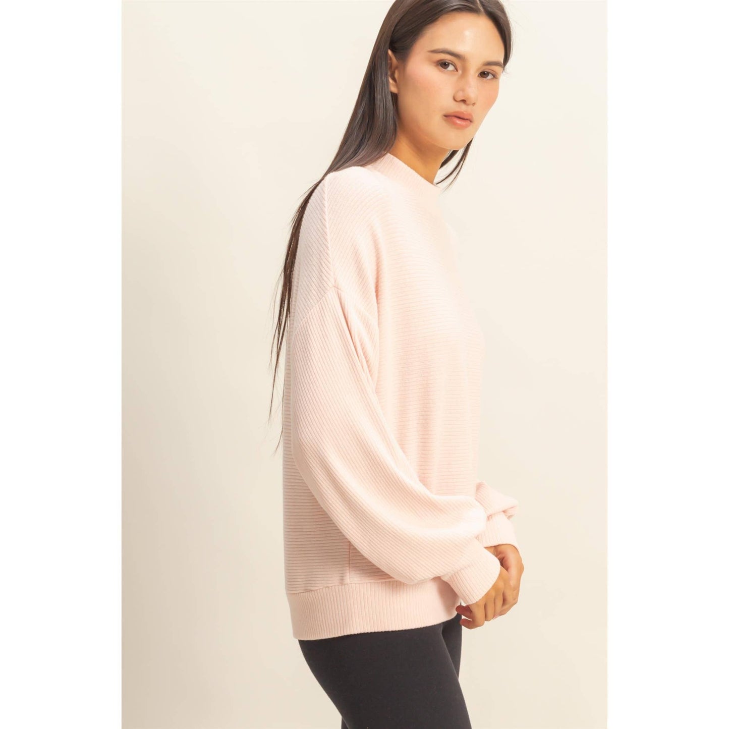 Ribbed Balloon Sleeve Top