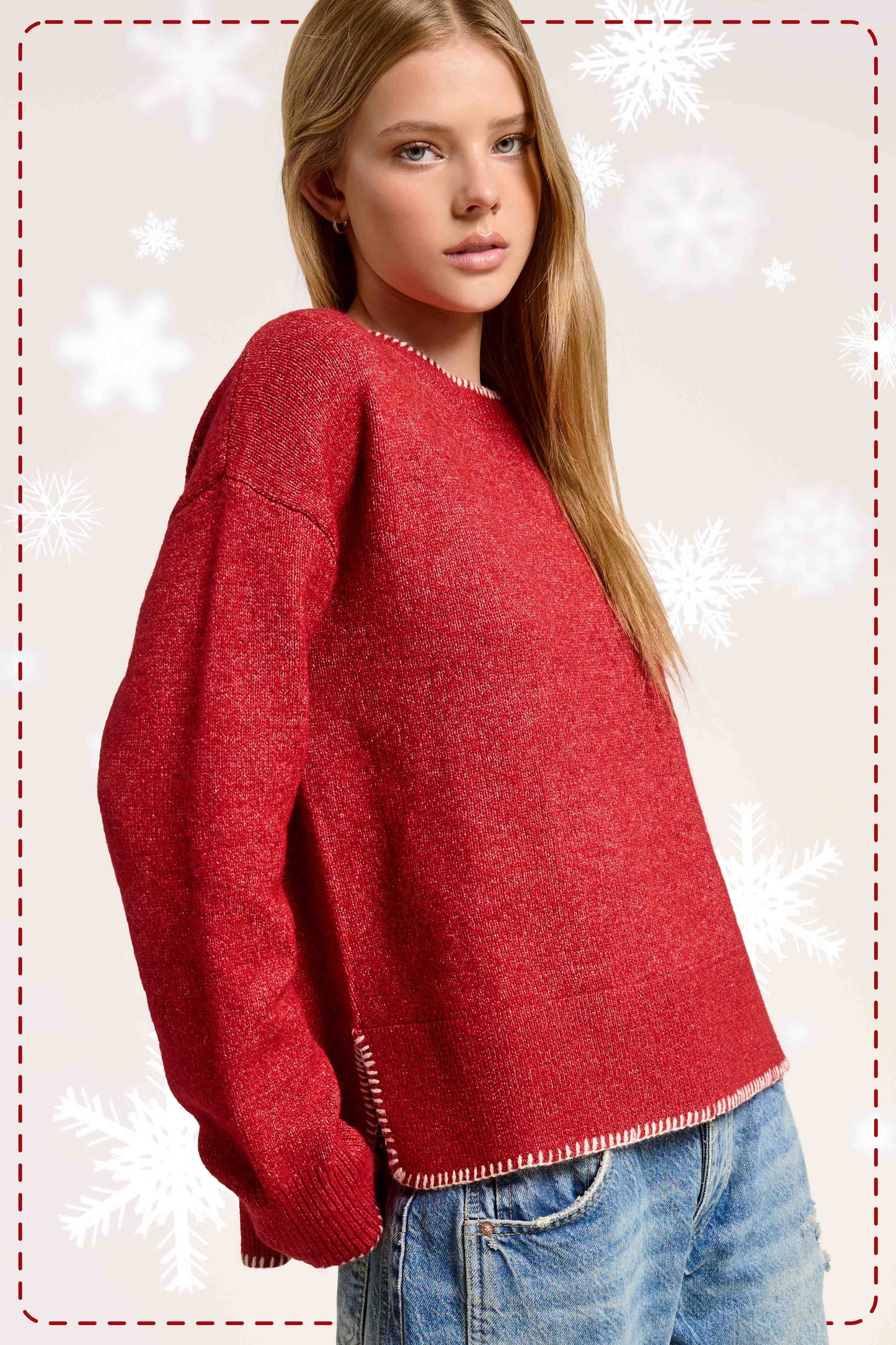 Hi-Low Sweater W/ Contrast Stitch