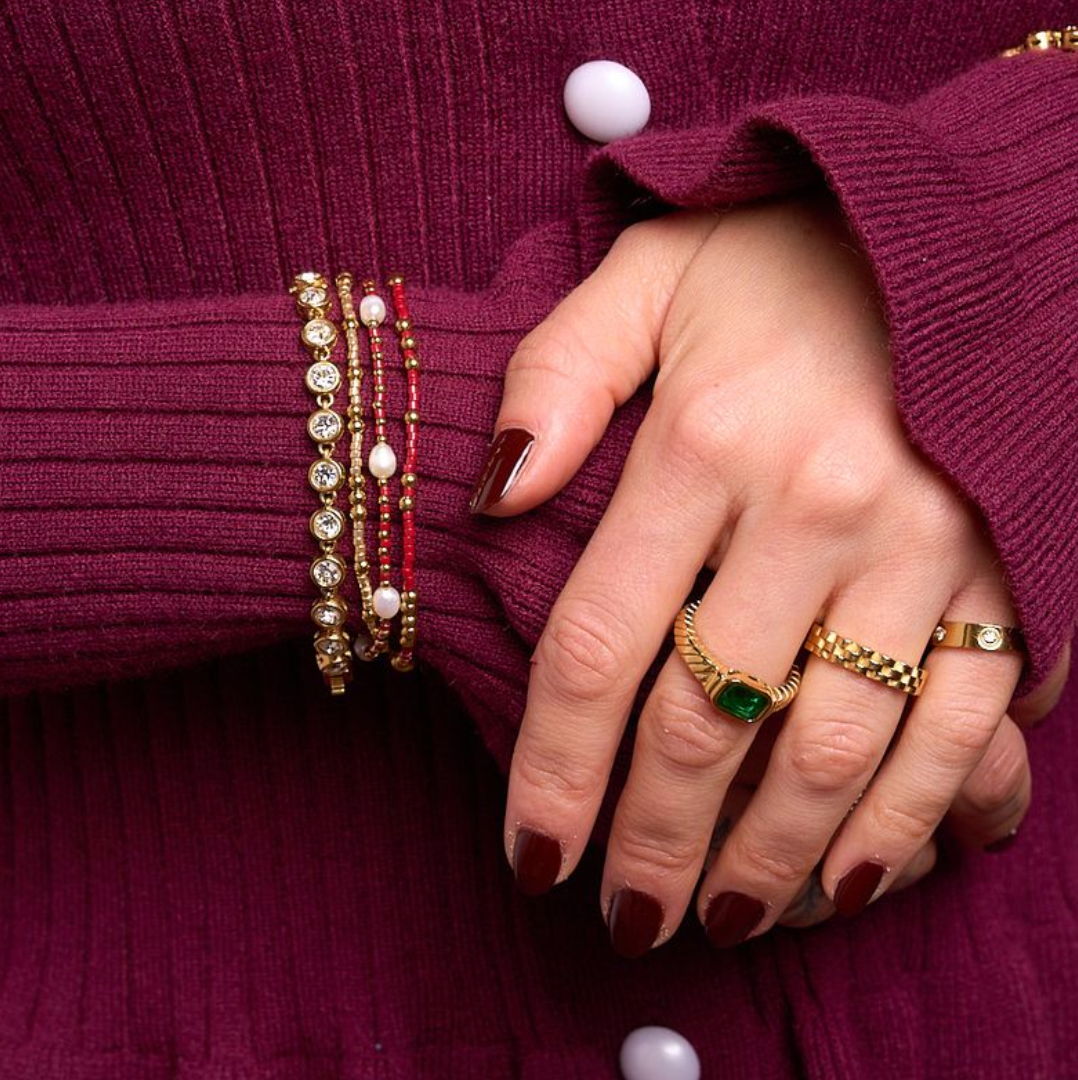 Ruby and Pearl Bracelet Set