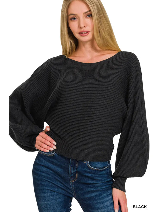 Boat Neck Balloon Sleeve Sweater