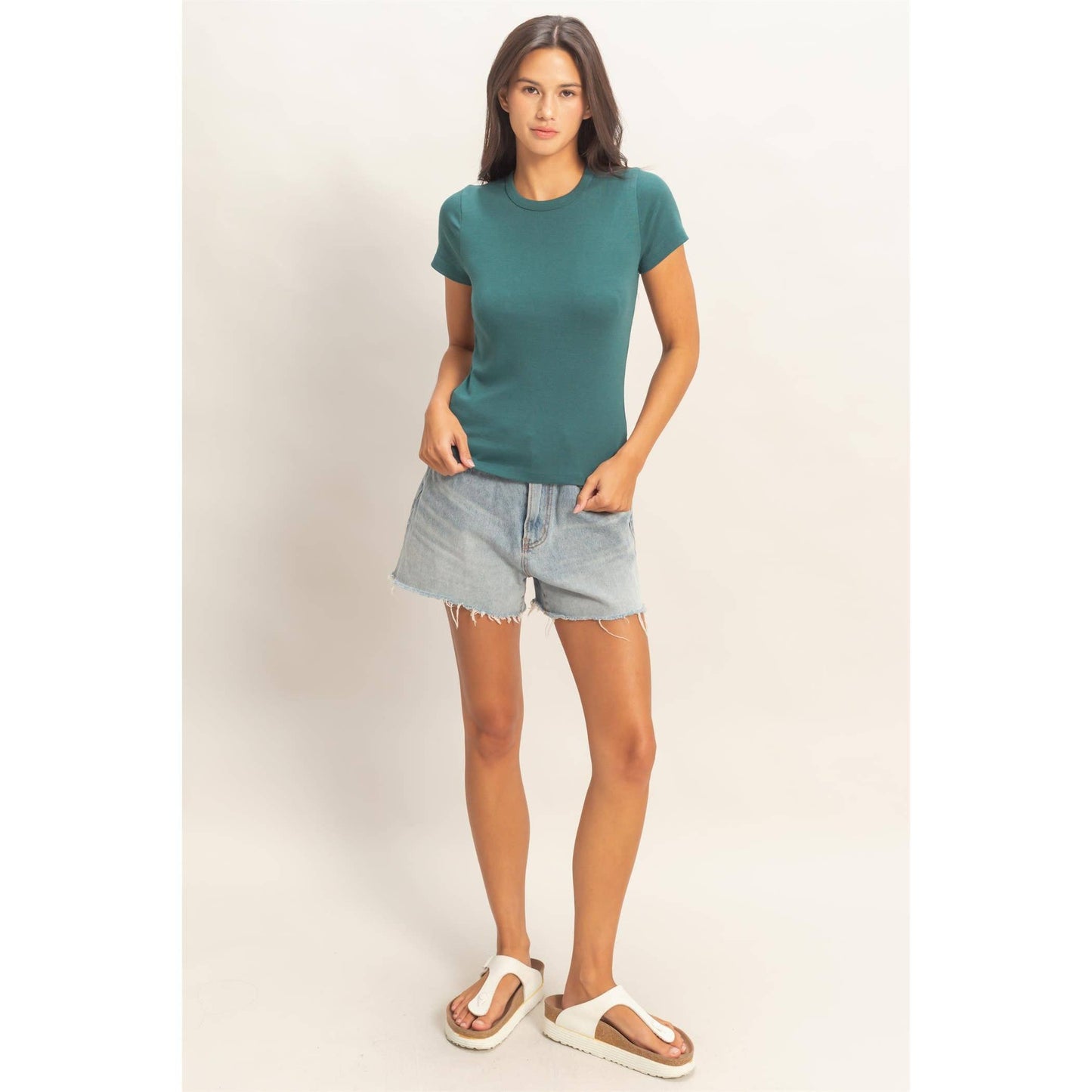 Mineral Washed Crew Neck Short Sleeve Top