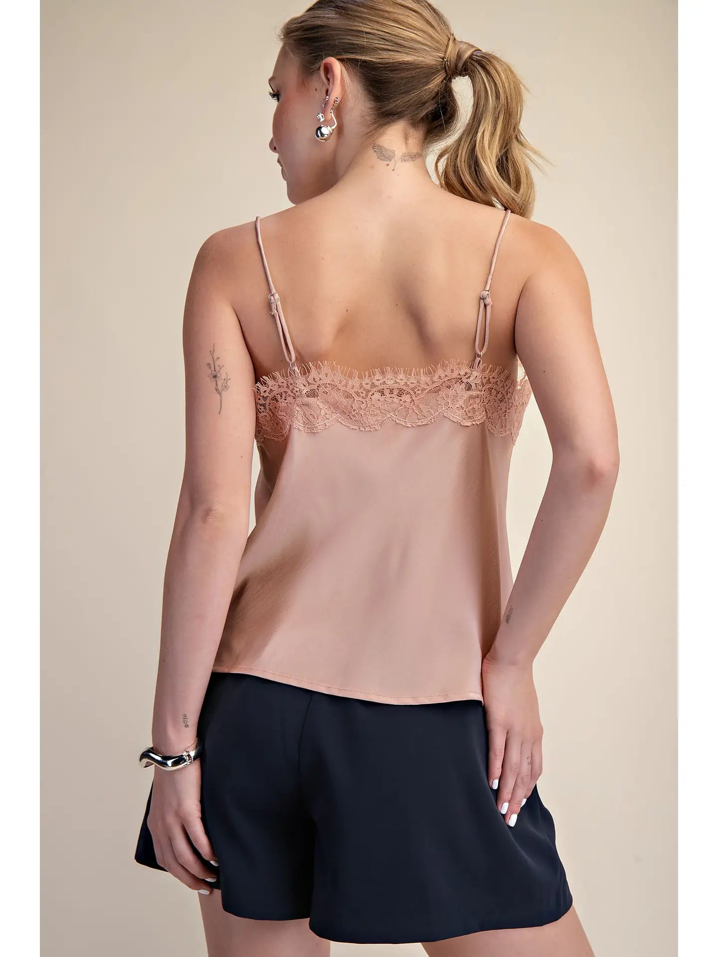 V-Neckline Lace Satin Cami Top