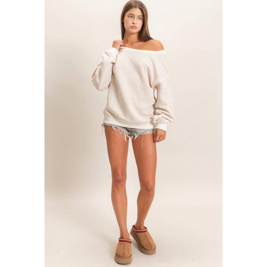 Striped Off The Shoulder Sweatshirt