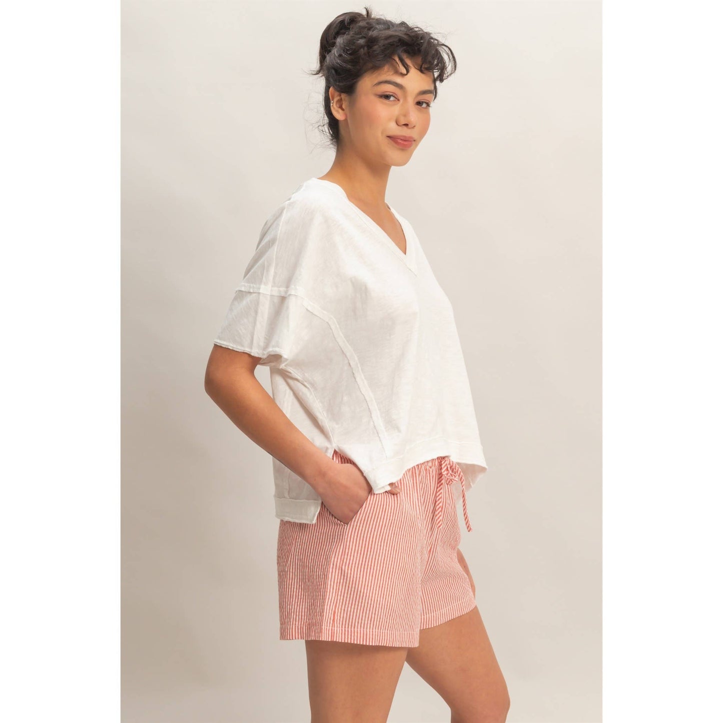 Oversized V-Neck Short Sleeve Top