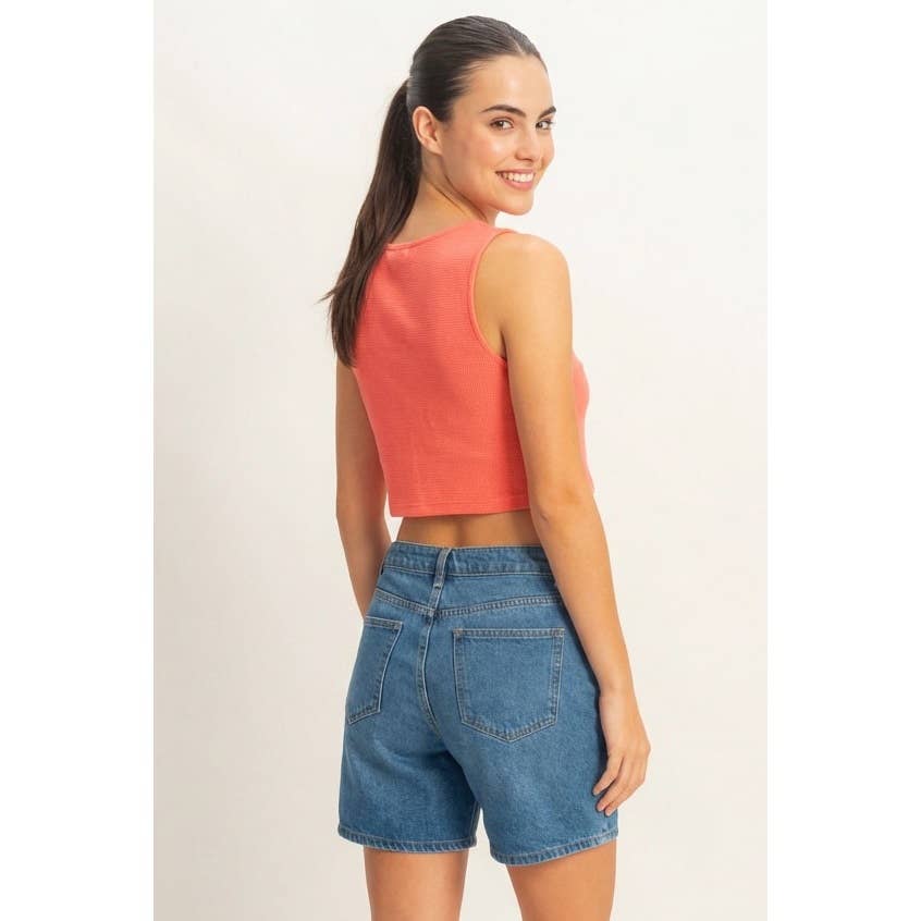 Waffle Knit Button Down Sleeveless Vest