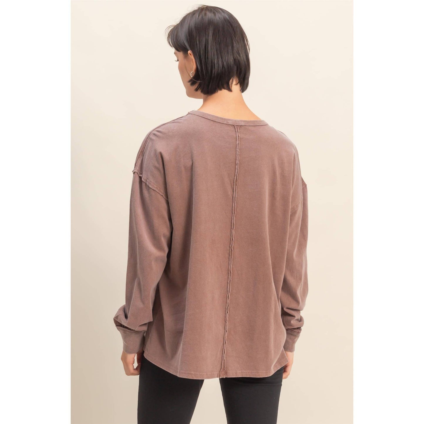 Oversized Washed Long Sleeve Pocket Tee
