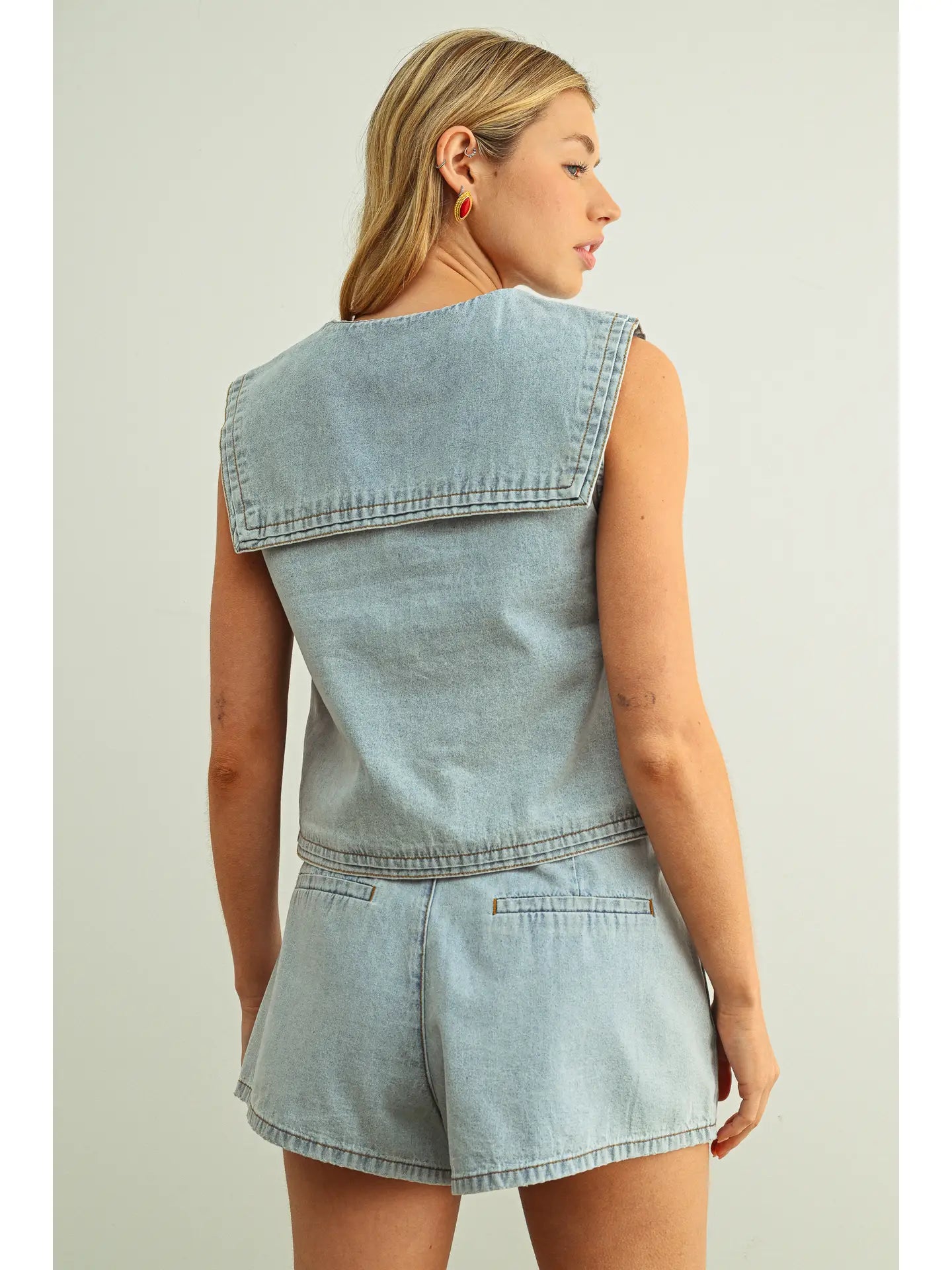 Pleated Denim Shorts