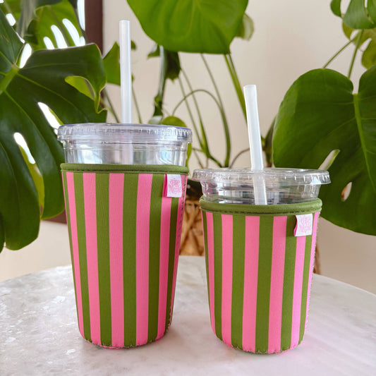 Pink & Green Stripes - Iced Drink Sleeve