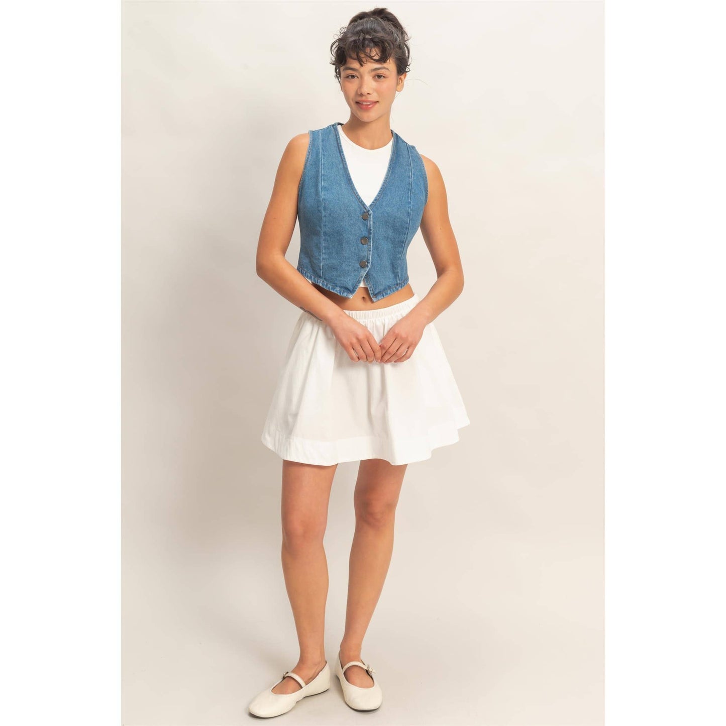 V-Neck Sleeveless Denim Vest