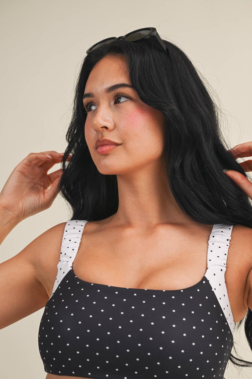 Polka Dot Print Scrunched Strap Sports Bra