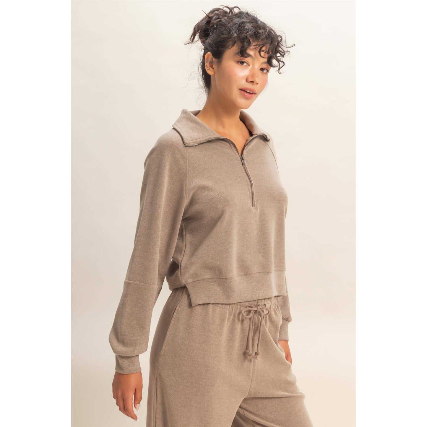 Soft Ribbed Half-Zip Long Sleeve Sweatshirt