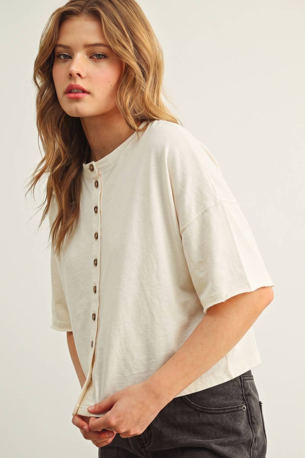 Button Down Half Sleeve Top